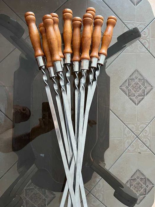 Set 10 frigarui inox 63 cm cu mâner din lemn