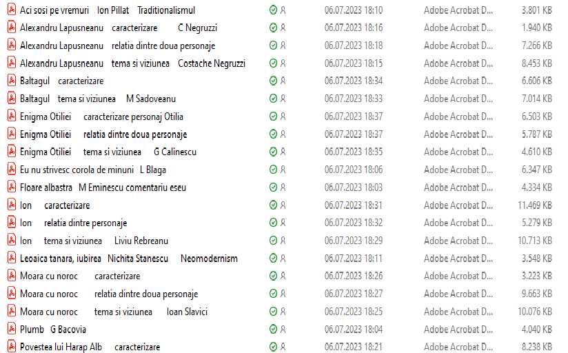 Referate / Caracterizari        Opere Literare   liceu - BAC