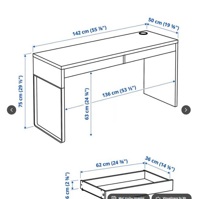 Birou IKEA MICKE – nuanță stejar (stare excelentă)