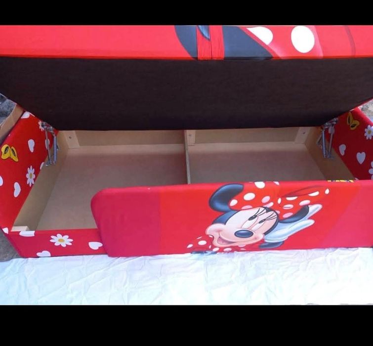 Pat tapitat pentru fetite cu lada de depozitare 180x90