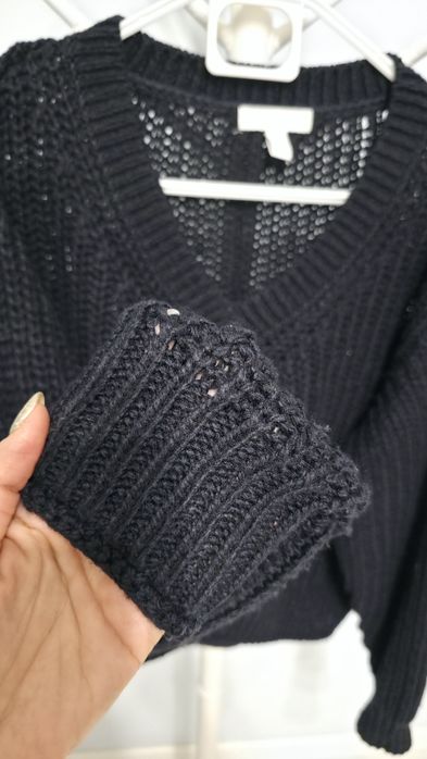 Pulover tricotat H&M pentru femei, bleumarin inchis/negru, marimea S
