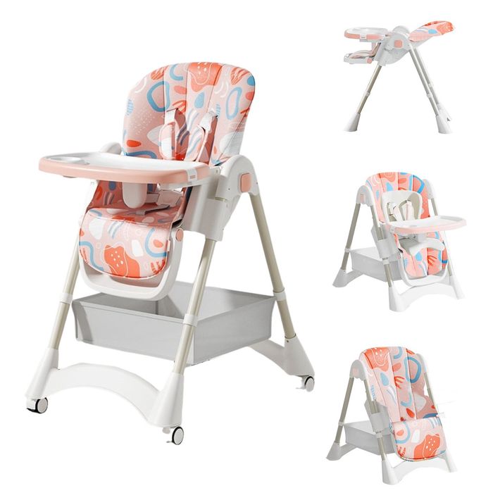 Scaun de Masa Pliabil pentru Bebelus, Ajustabil, Multiple Pink Fad
