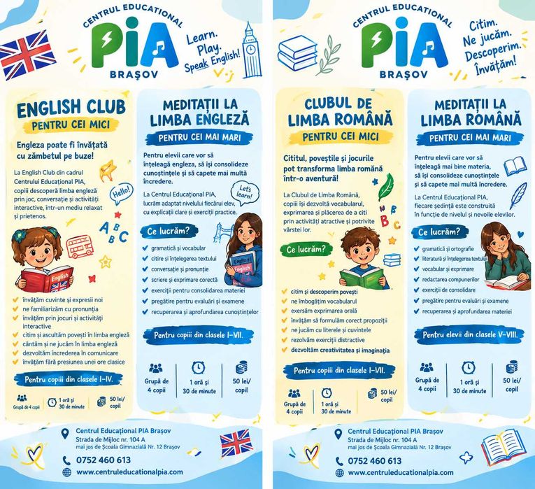 Meditații Limba Engleză & Limba Română în Centrul Educațional PIA
