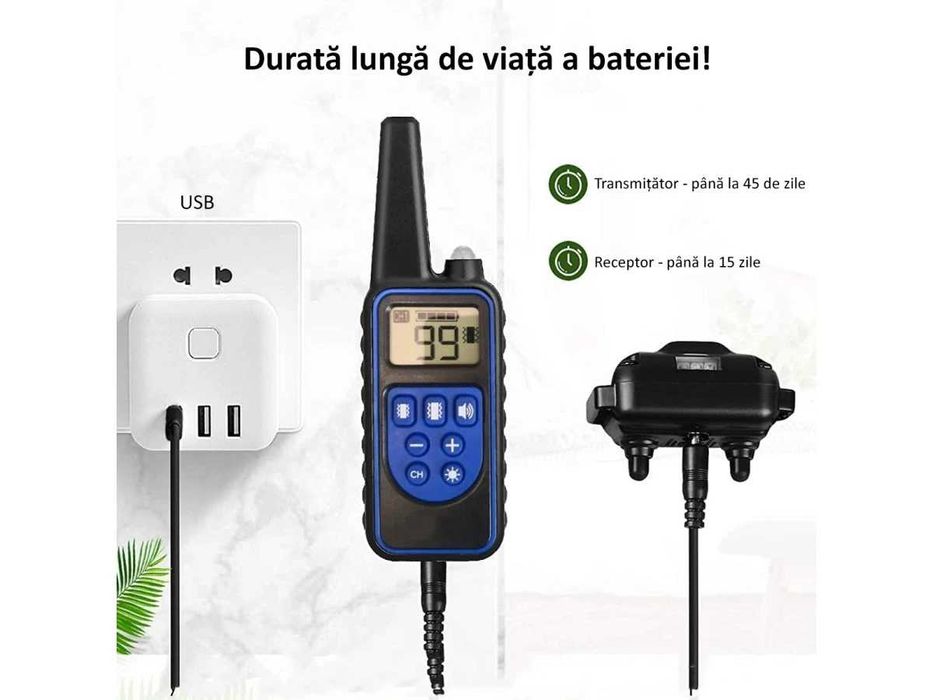 Zgardă dresaj câini cu vibrații sunet, tehnologie sigură 1 si 2 gulere