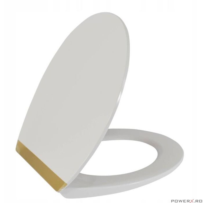 Capac de WC alb-auriu, inchidere silentioasa, duroplast, 37,5x42