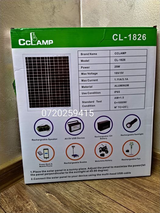 Panou solar Camping Portabil 25W Functie Incarcare Telefoane, Baterii