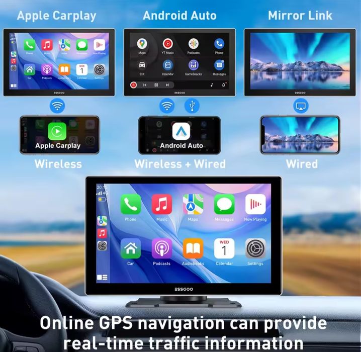 9-инчов безжичен Apple, Carplay, Android Auto