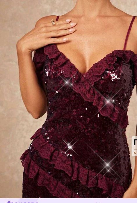 Уникална дълга рокля с пайети, чисто нова