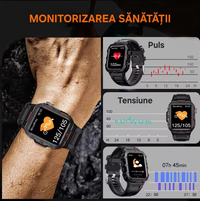 Ceas Smart Top Sport: de mână sau de agățat. Mod Sport+Sănătate. Apel.