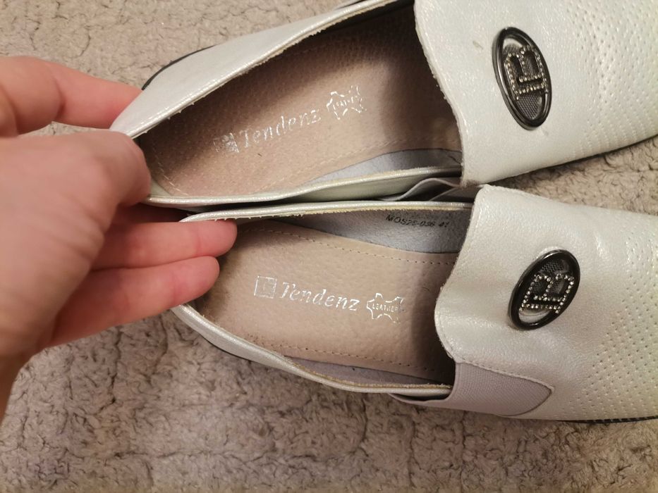 Дамски бяло перлени обувки - ест.кожа  N41