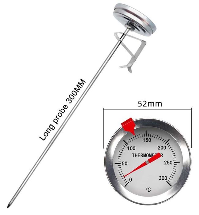 Termometru inox cuptor imersie compost gratar 300 grC tija 30 cm