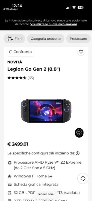 Lenovo Legion Go 2 Z2Extreme 1Tb 32Gb ( Nu Rog Ally Steam Deck )