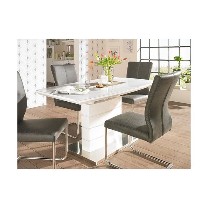 Разтегателна трапезна маса бял мдф гланц