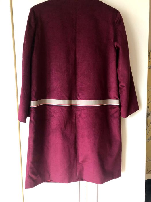 Jacheta pardesiu designer, de catifea reiata grena S-M