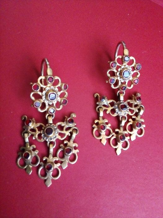 Царска Русия злато с гранати/Стари руски златни обеци с диаманти