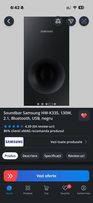 Soundbar Samsung HW-K335, 130W, 2.1, Bluetooth, USB