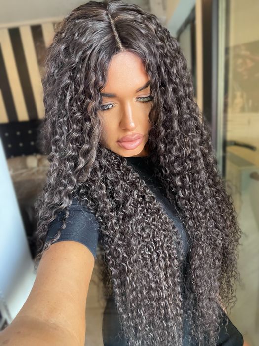 Peruca bruneta   afro lunga front lace volum bogat premium