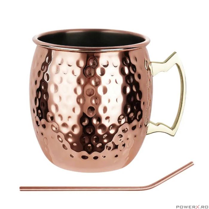 Set de pahare, Moscow Mule, 2×500 ml, 2 paie, Kinghoff