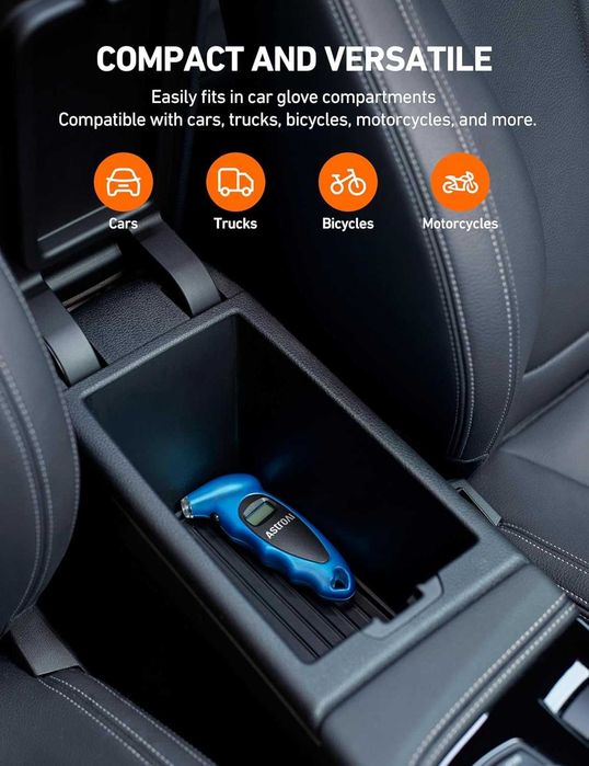 AstroAI Цифров манометър за гуми с 4 настройки и LCD дисплей