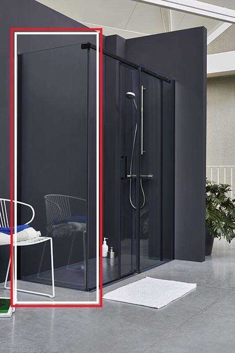 Фиксирана душ преграда 90×195 см черен профил 8мм стъкло Jacob Delafon