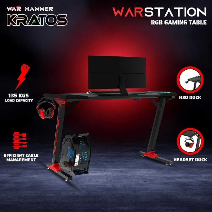 Геймърско компютърно бюро  RGB,  повърхност от карбонови влакна №7