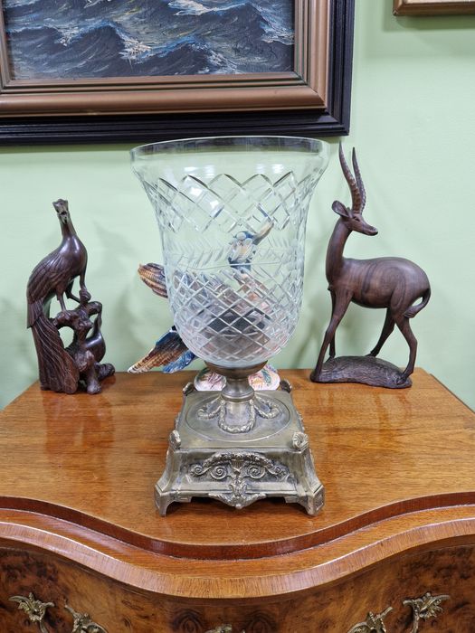 Уникална голяма кристална купа ваза свещник