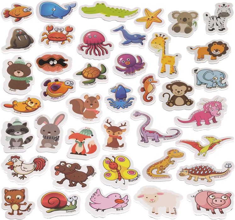 Set magneti de frigider animale 40 bucati cu cutie metalica multicolor