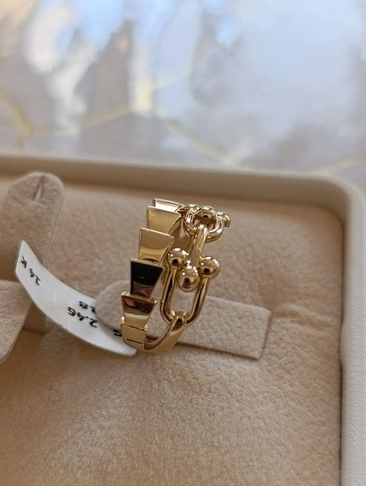 , золотое кольцо Tiffany vs Bulgari двойка Евро модель проба 585,вес 3