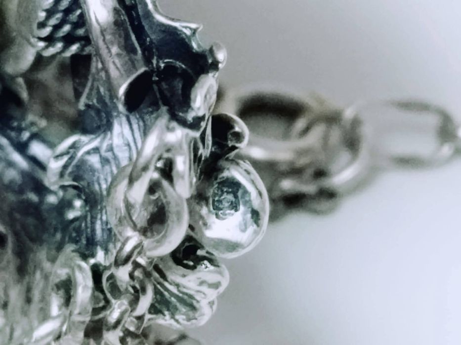 Vechi colier grandel, Charivari, argint 800 cu perle de caprioara