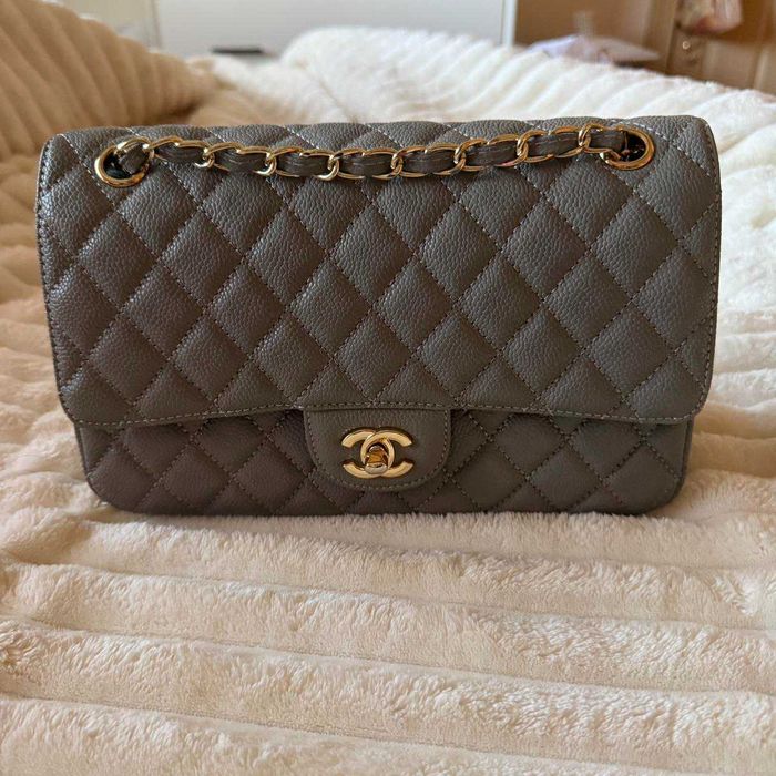 Geantă Chanel din Piele Gri, Poseta Chanel din Piele Caviar