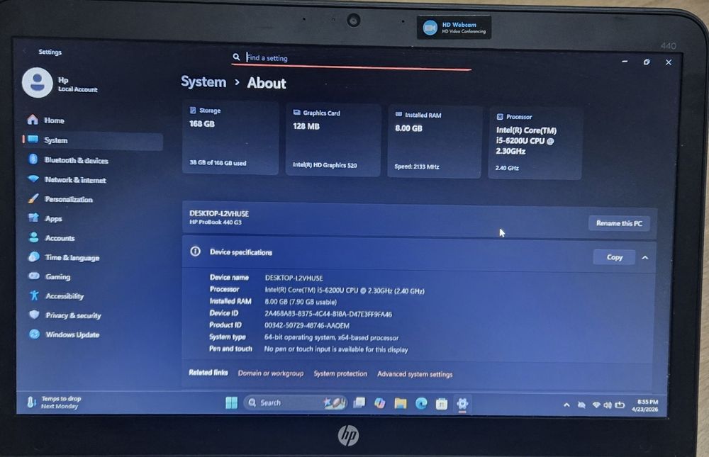 HP Probook 440 G3 i5 6200U 8GB RAM  SSD