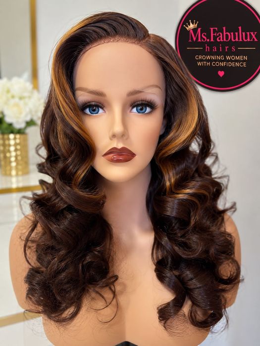 Перука от 100% естествена индийска коса – 50 см | Кафява с кичури Birthmark Hair extension