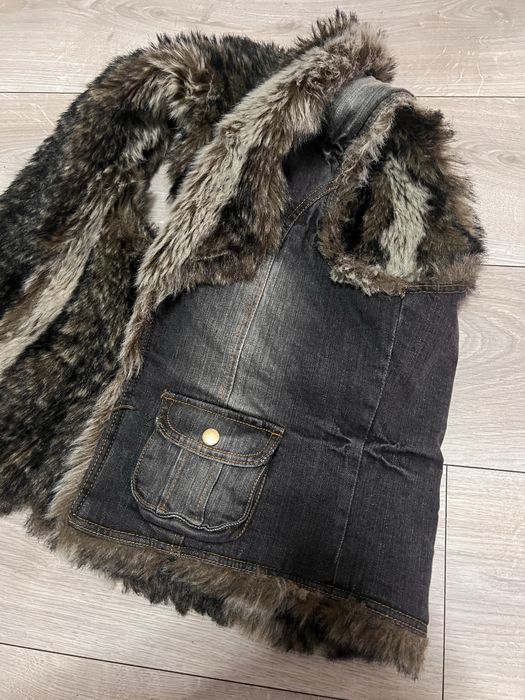 Vesta dama denim cu blana