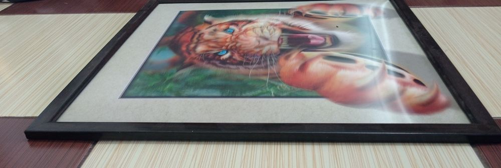 Tablou 3D Tiger cu ramă de lemn (deephasrhi)