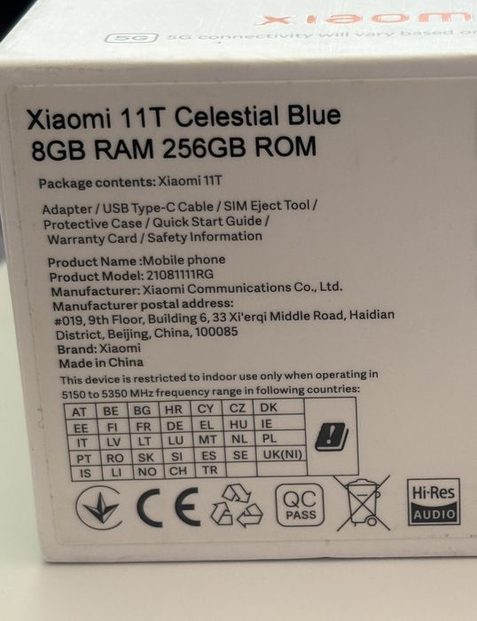 Смартфон Xiaomi 11T, 256GB, 8GB RAM, 5G, Celestial Blue