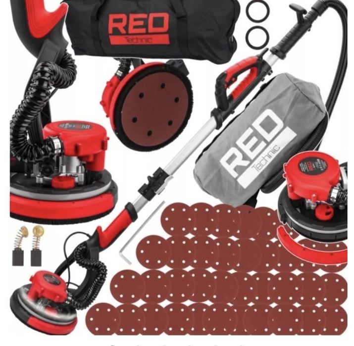 Шлайф машина - жираф за стени и тавани RED Technic RTSDG0108, 2000W, 225 мм, LED светлина,  шкурки