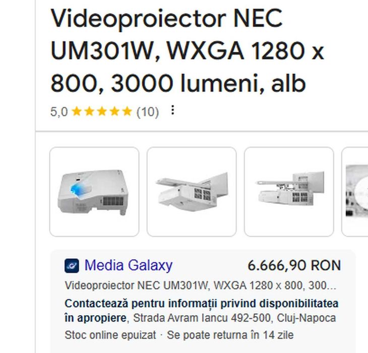 Videoproiector ultra short throw NEC