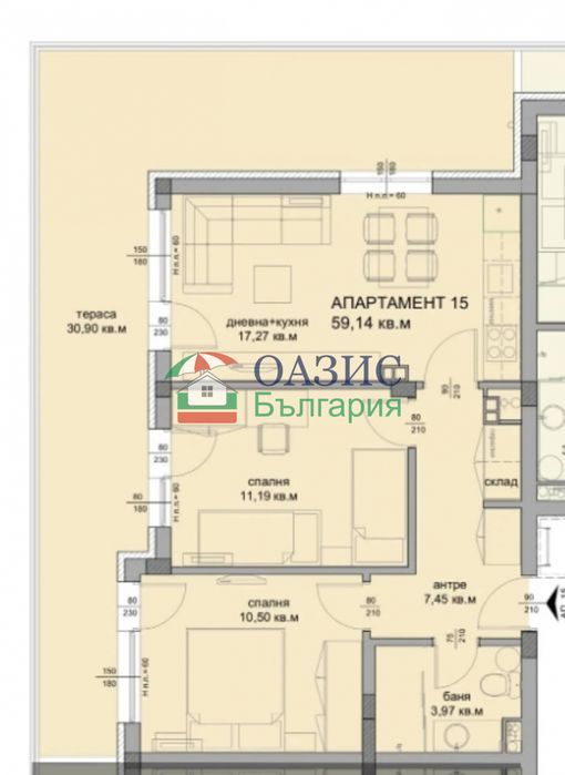 3-стаен апартамент на 3-ти етаж, Флора Бийч, Сарафово, Бургас - 98 кв. м.,