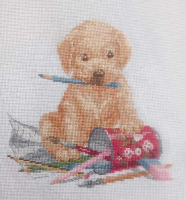 Гоблен с кученце, рамкиран