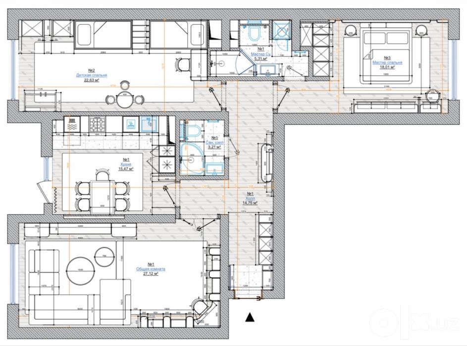 NRG Jomiy | 3 xona | 106 m² | Premium remont | 5/12