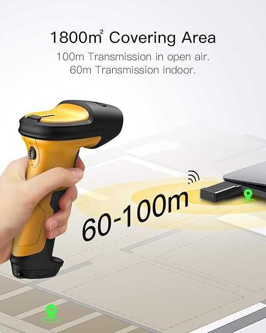 Безжичен баркод скенер Inateck, 2.4GHz, батерия 2600mAh, обхват 60m