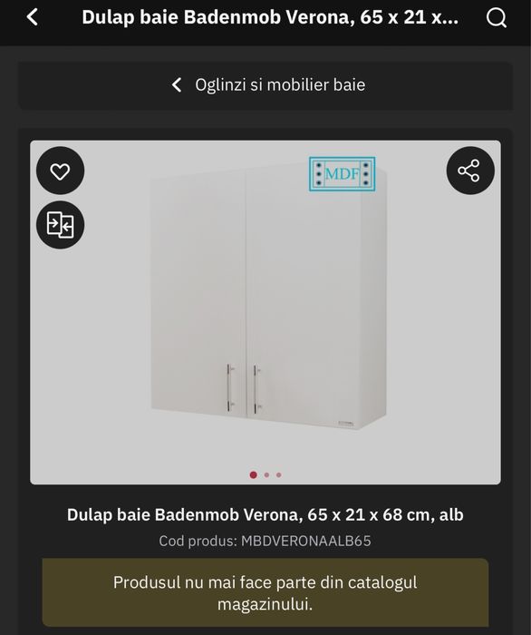 Dulap baie MDF Badenmob Verona, 65 x 21 x 68 cm, alb