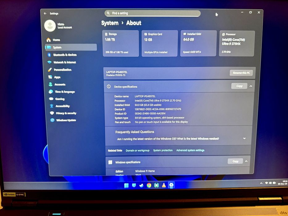 Laptop Acer Predator Helios Neo 16 AI