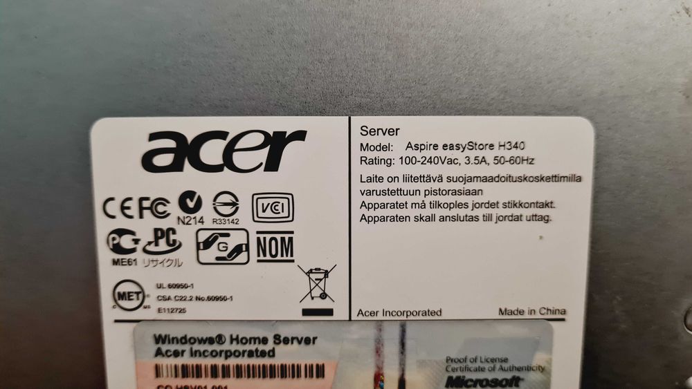 Acer Aspire EasyStore H340 NAS, Server