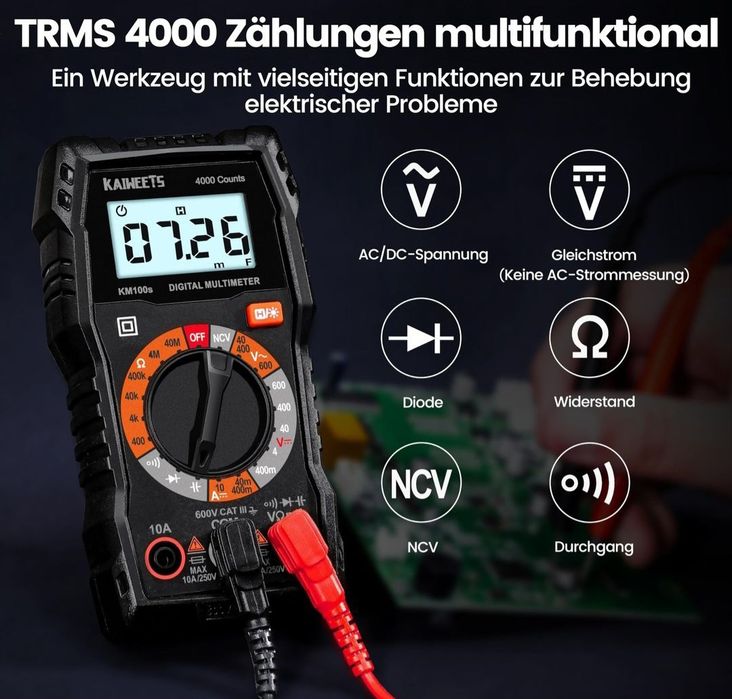 Multimetru digital KAIWEETS, masurare tensiune DC 200mV-600V!