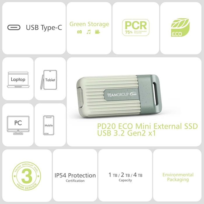 Продаётся новый защищённый внешний SSD 
TeamGroup PD20 Eco 2TB
