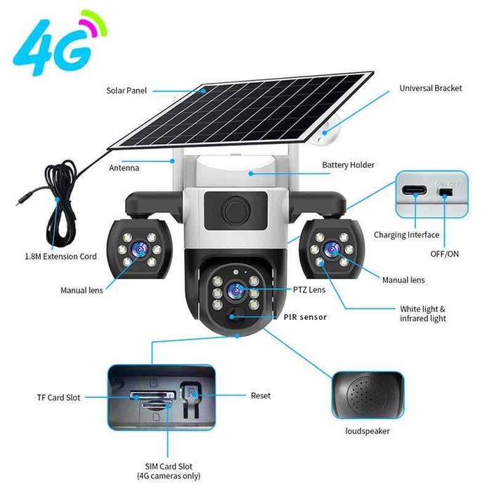 9MP V380 външна домашна камера безжична WiFi дистанционна триобективна HD интелигентна слънчева камера