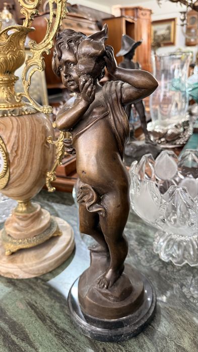 Statueta Sculptura Bronz Masiv Baza Marmura