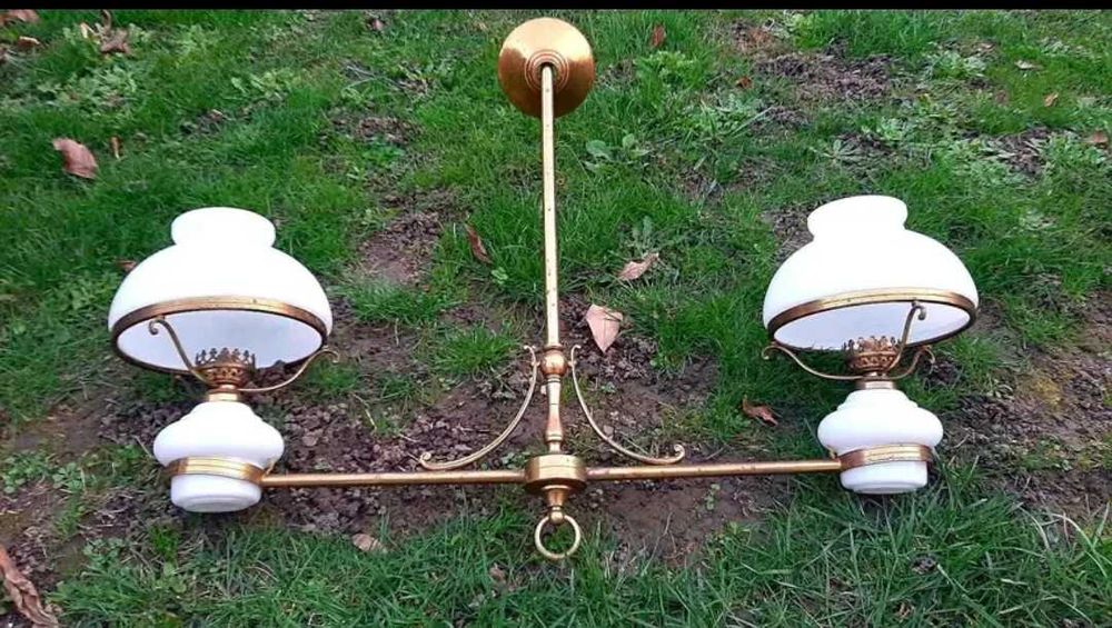 Голяма Френска антикварна лампа, 1920г–месинг, 89см/ 81см