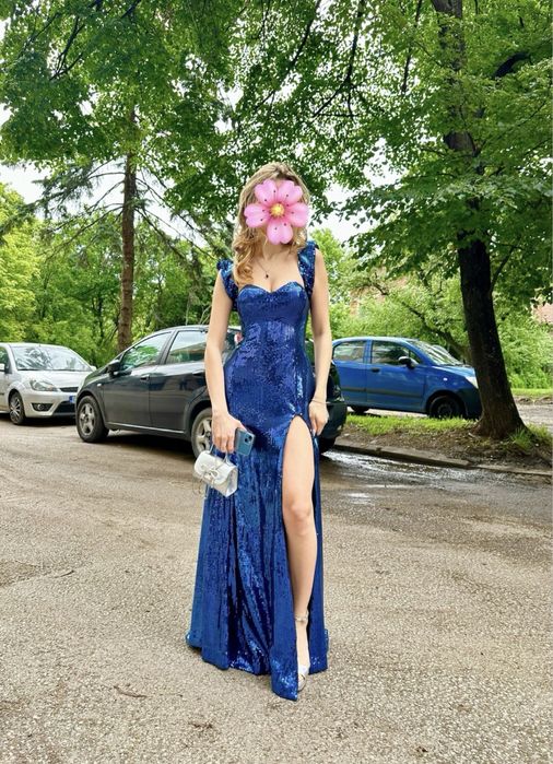 Бална рокля, размер S, пайети, Син